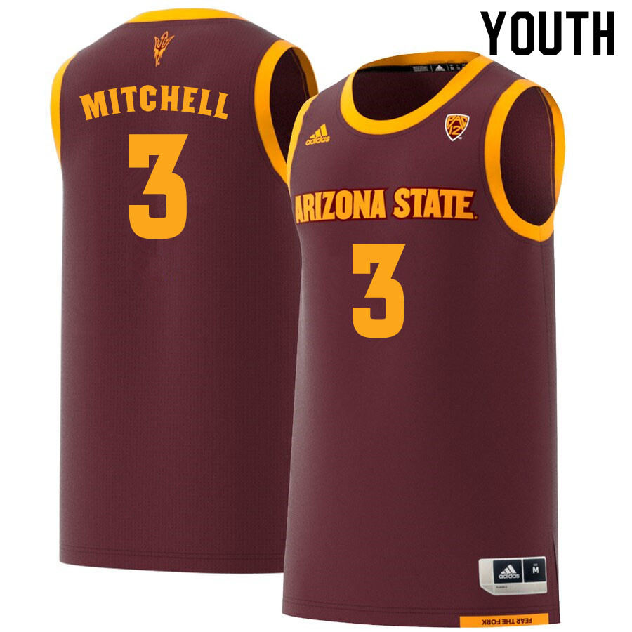 Youth #3 Mickey Mitchell Arizona State Sun Devils College Basketball Jerseys Sale-Maroon